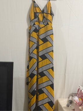Modern Vintage Yellow & Black Geometric Maxi Dress